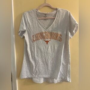 We Are Texas Longhorns V-Neck Tee with Orange Sequin Logo, large